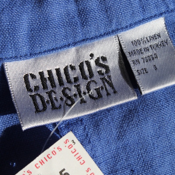 VTG 90s NWT Chico's Mediterranean Blue 100% Linen 'Railroad' Jacket Size 3 - Picture 7 of 13